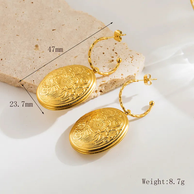 1 Pair Vintage Style Exaggerated Simple Style Oval Shell 304 Stainless Steel 18K Gold Plated Drop Earrings