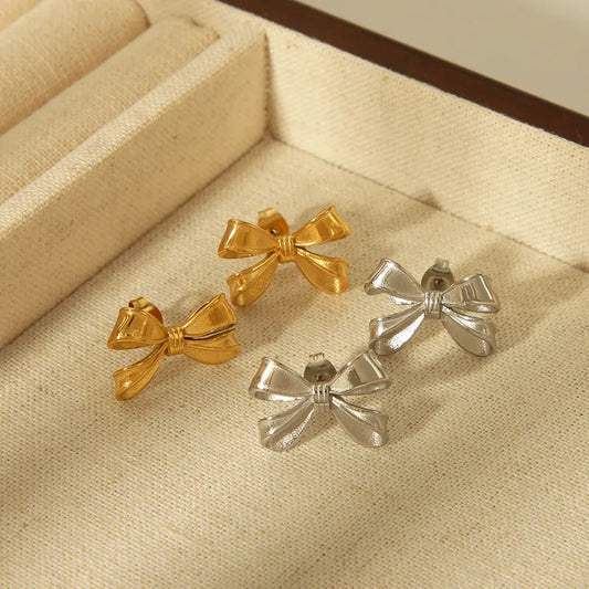 1 Pair Vintage Style French Style Bow Knot 304 Stainless Steel 18K Gold Plated Ear Studs