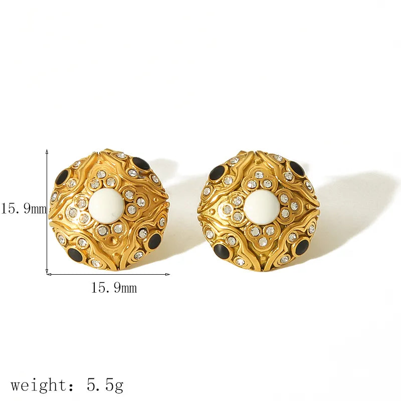 1 Pair Vintage Style French Style Geometric Inlay 304 Stainless Steel Artificial Pearls 18K Gold Plated Ear Studs