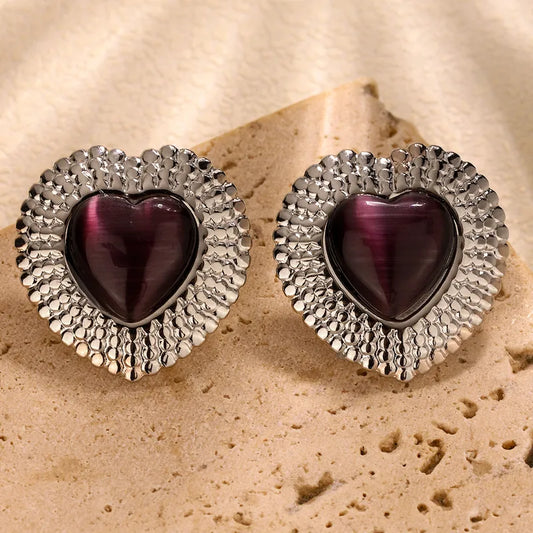 1 Pair Vintage Style French Style Heart Shape Plating 304 Stainless Steel Ear Studs