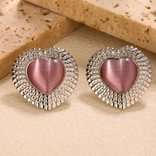 1 Pair Vintage Style French Style Heart Shape Plating 304 Stainless Steel Ear Studs