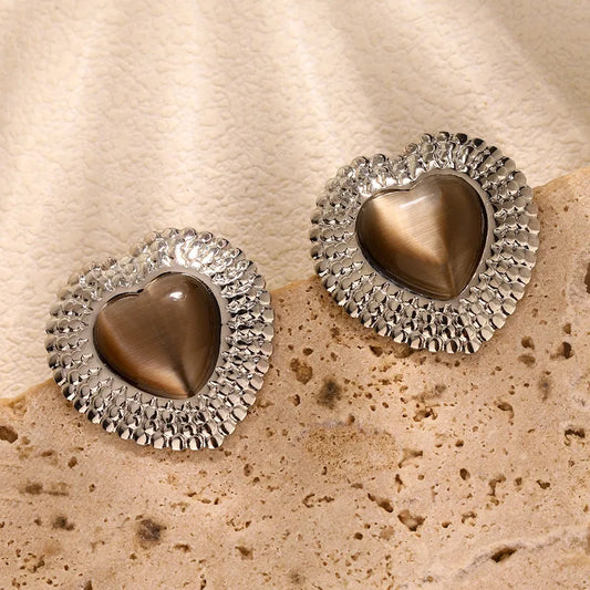 1 Pair Vintage Style French Style Heart Shape Plating 304 Stainless Steel Ear Studs