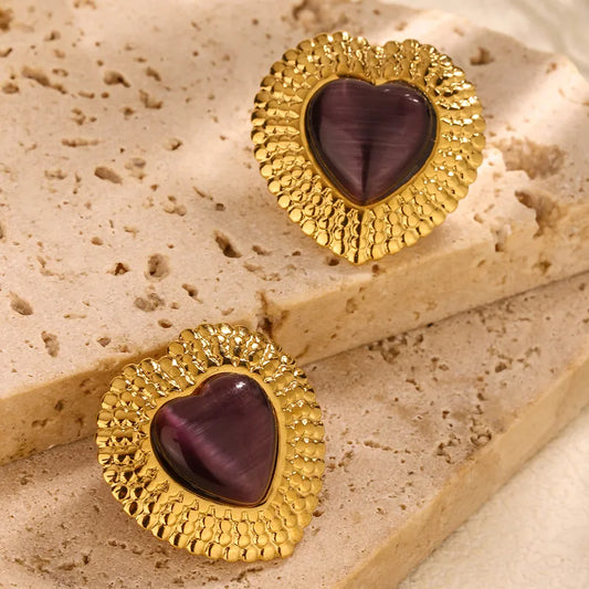 1 Pair Vintage Style French Style Heart Shape Plating 304 Stainless Steel Ear Studs