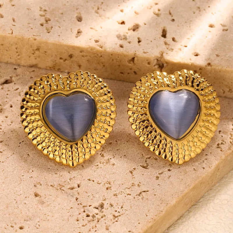 1 Pair Vintage Style French Style Heart Shape Plating 304 Stainless Steel Ear Studs