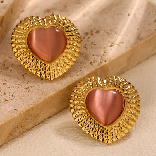 1 Pair Vintage Style French Style Heart Shape Plating 304 Stainless Steel Ear Studs