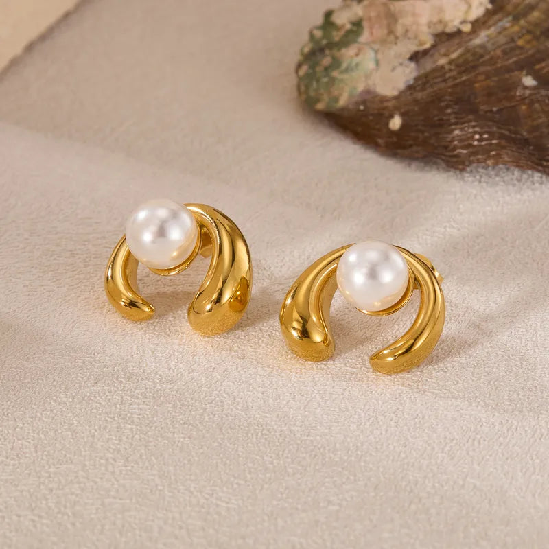 1 Pair Vintage Style French Style Pearl 304 Stainless Steel Ear Studs