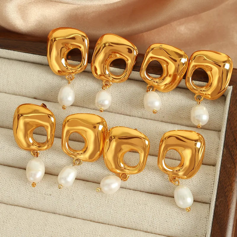 1 Pair Vintage Style French Style Square Polishing Plating Hollow Out 304 Stainless Steel 18K Gold Plated Drop Earrings