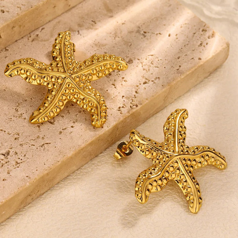 1 Pair Vintage Style French Style Starfish Flower Plating 304 Stainless Steel Ear Studs