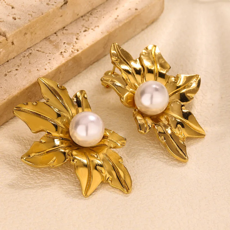 1 Pair Vintage Style French Style Starfish Flower Plating 304 Stainless Steel Ear Studs