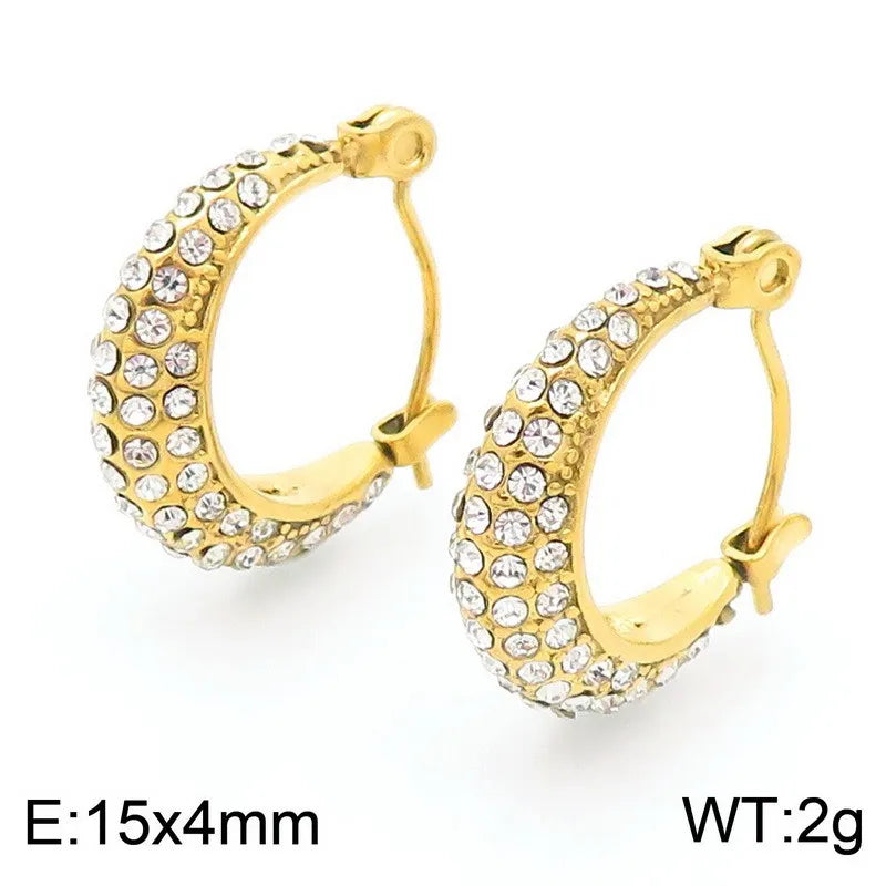 1 Pair Vintage Style Geometric Inlay 304 Stainless Steel Rhinestones 18K Gold Plated Earrings