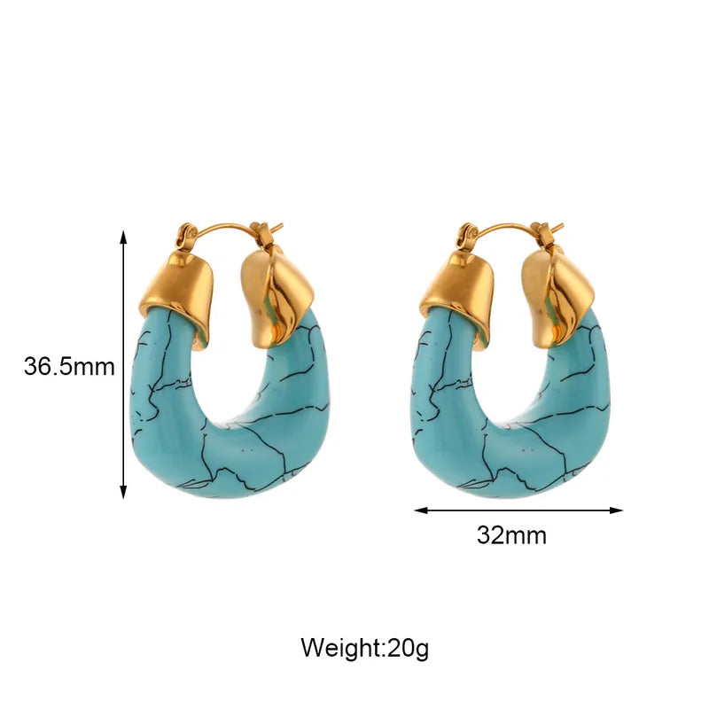 1 Pair Vintage Style Geometric Plating 304 Stainless Steel Turquoise 18K Gold Plated Earrings