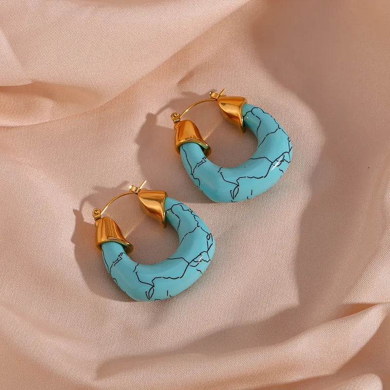 1 Pair Vintage Style Geometric Plating 304 Stainless Steel Turquoise 18K Gold Plated Earrings