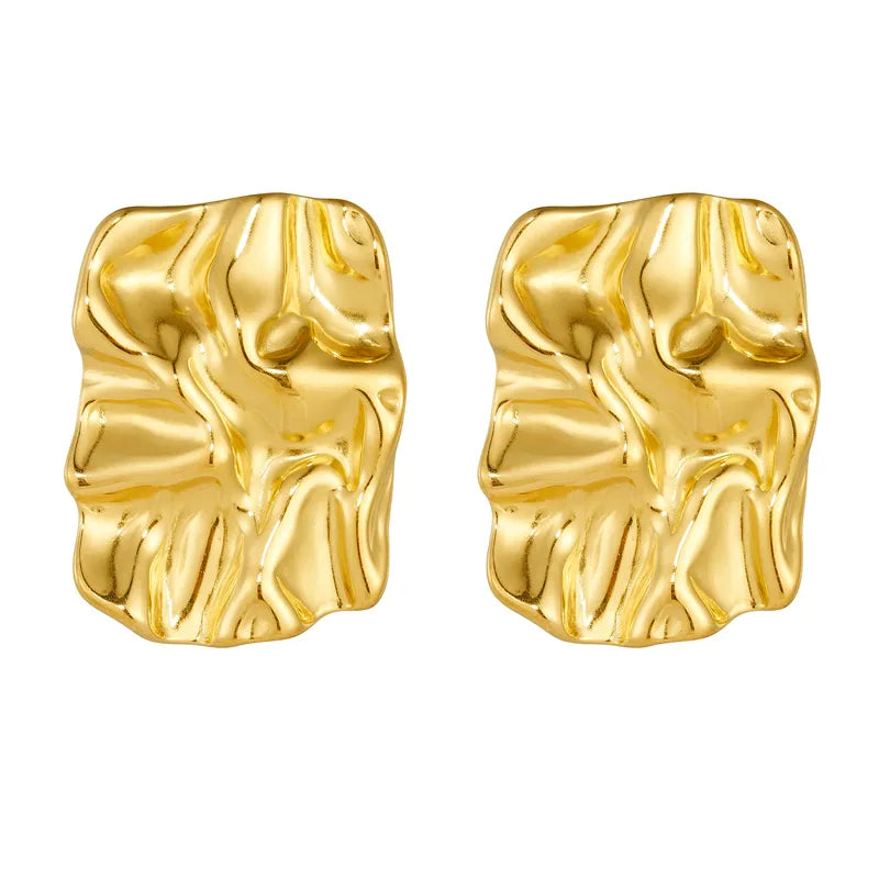 1 Pair Vintage Style Geometric Pleated 304 Stainless Steel 18K Gold Plated Ear Studs