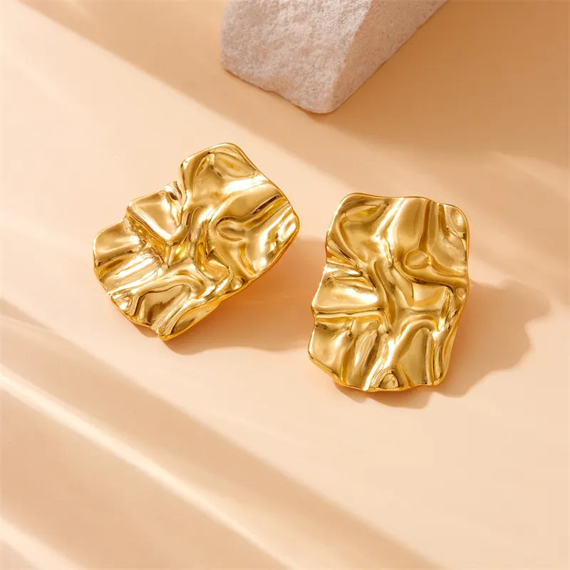 1 Pair Vintage Style Geometric Pleated 304 Stainless Steel 18K Gold Plated Ear Studs