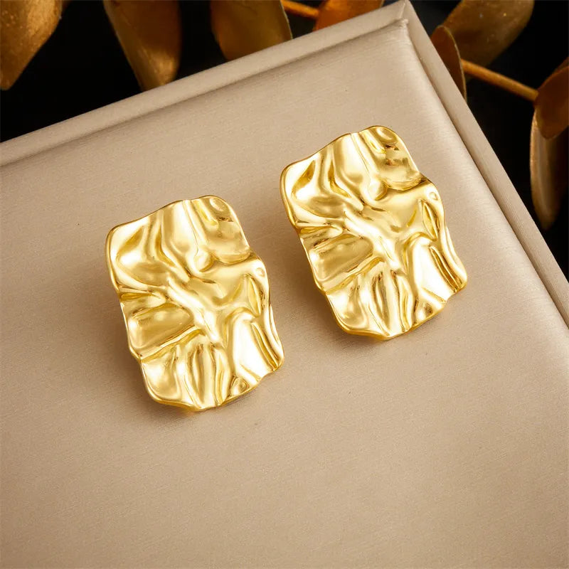 1 Pair Vintage Style Geometric Pleated 304 Stainless Steel 18K Gold Plated Ear Studs