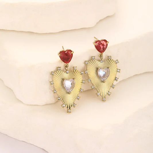 1 Pair Vintage Style Heart Shape Plating Inlay 304 Stainless Steel Zircon Drop Earrings