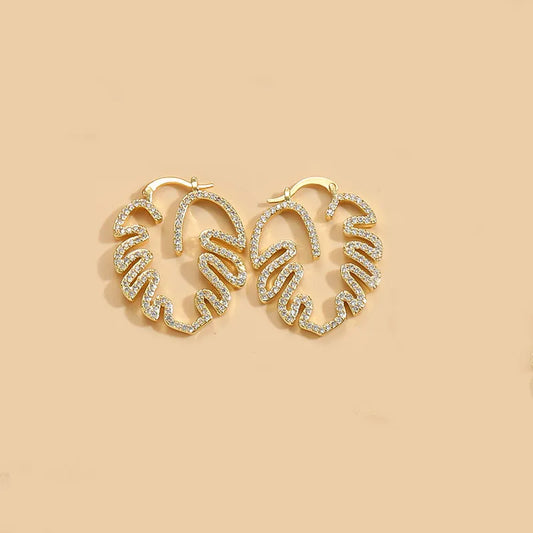 1 Pair Vintage Style Leaves Inlay Copper Zircon 14K Gold Plated Ear Studs