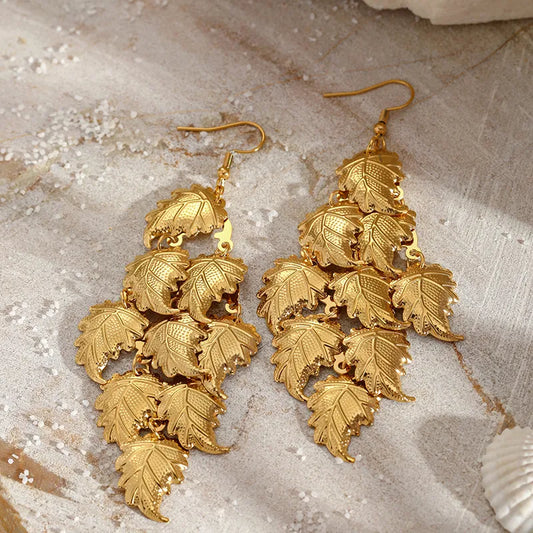 1 Pair Vintage Style Leaves Plating Inlay 304 Stainless Steel 18K Gold Plated Drop Earrings