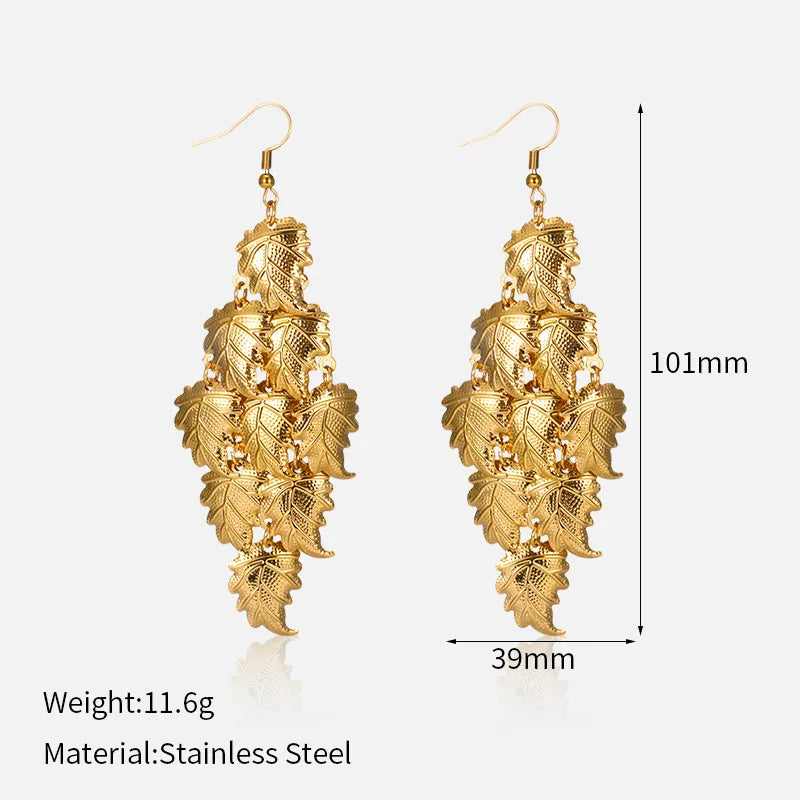 1 Pair Vintage Style Leaves Plating Inlay 304 Stainless Steel 18K Gold Plated Drop Earrings