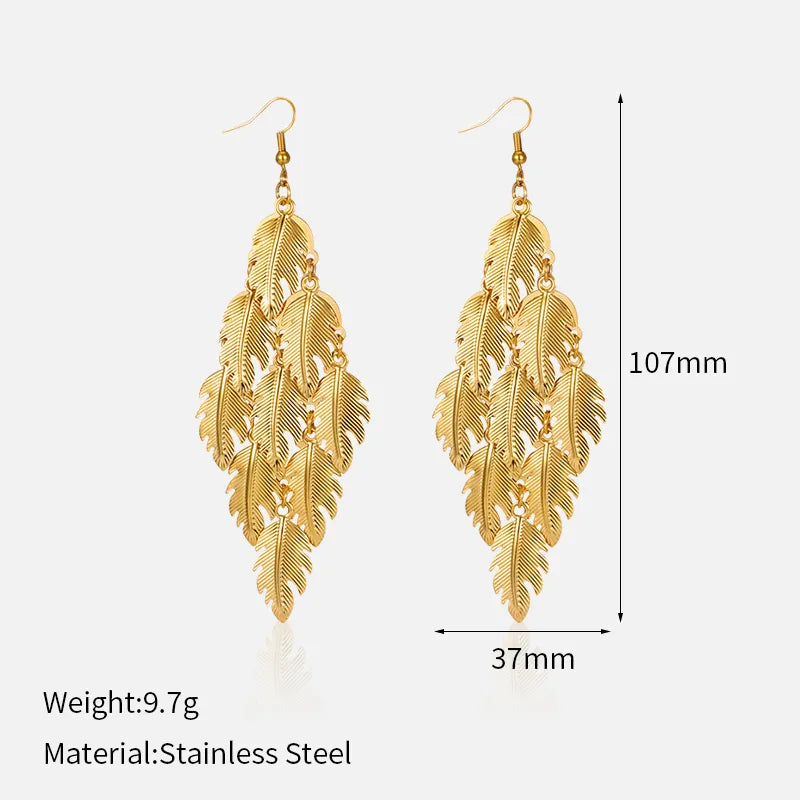 1 Pair Vintage Style Leaves Plating Inlay 304 Stainless Steel 18K Gold Plated Drop Earrings