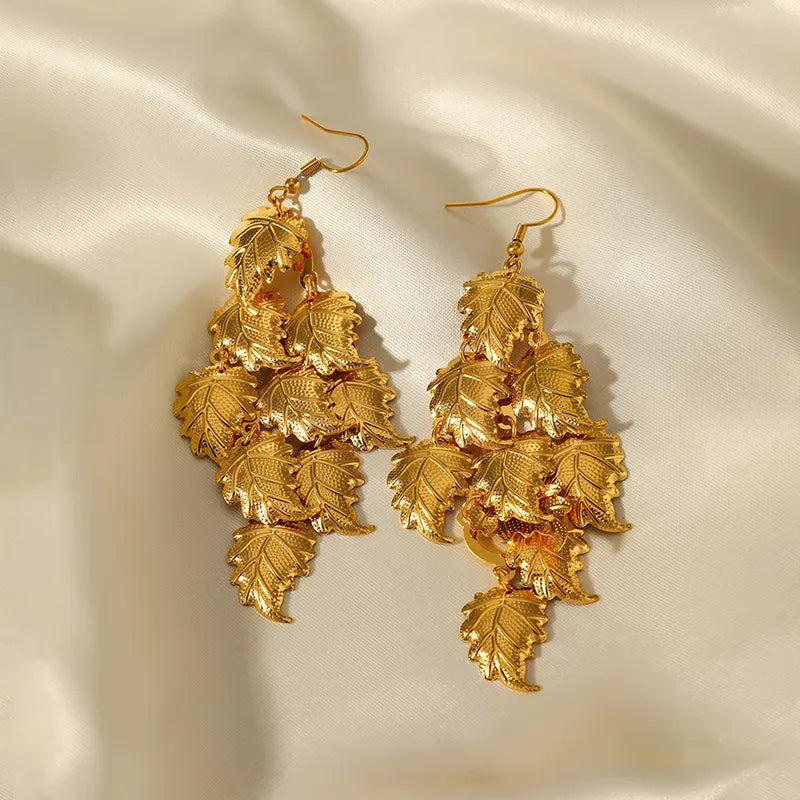 1 Pair Vintage Style Leaves Plating Inlay 304 Stainless Steel 18K Gold Plated Drop Earrings