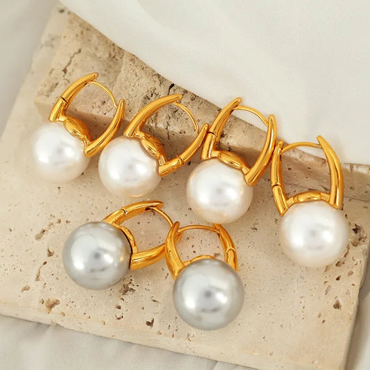 1 Pair Vintage Style Pearl Plating Inlay Titanium Steel Glass Bead 18K Gold Plated Drop Earrings