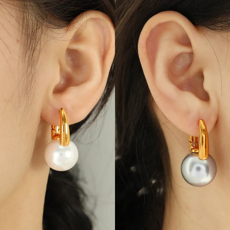 1 Pair Vintage Style Pearl Plating Inlay Titanium Steel Glass Bead 18K Gold Plated Drop Earrings