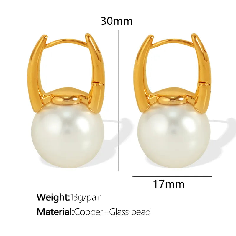 1 Pair Vintage Style Pearl Plating Inlay Titanium Steel Glass Bead 18K Gold Plated Drop Earrings