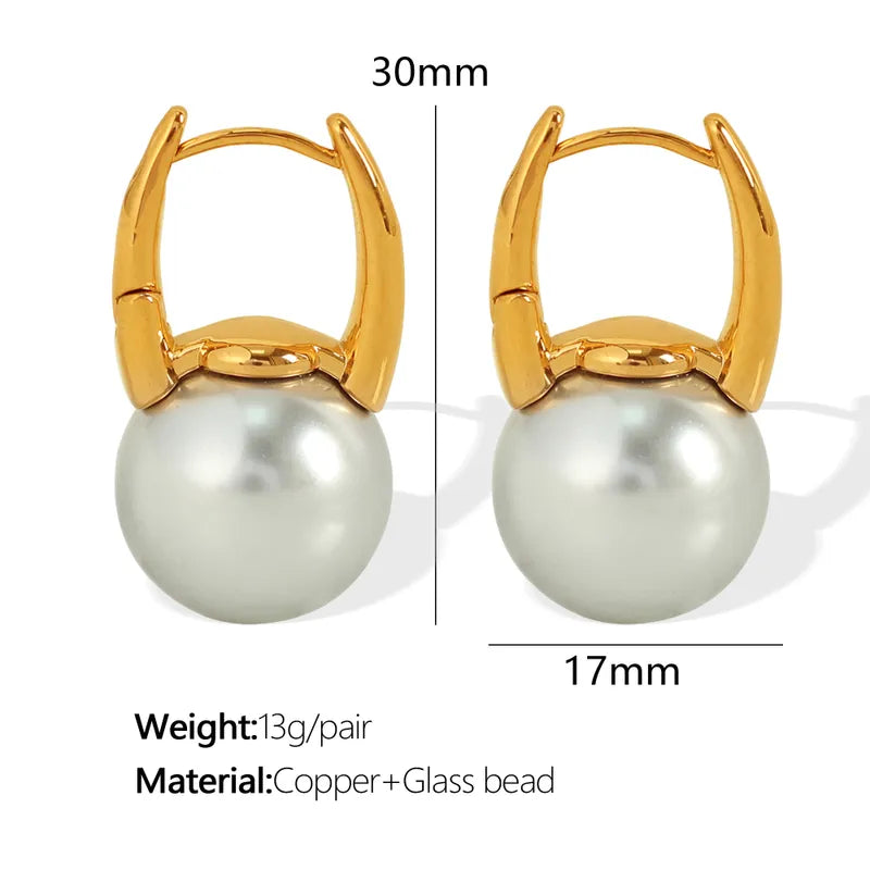 1 Pair Vintage Style Pearl Plating Inlay Titanium Steel Glass Bead 18K Gold Plated Drop Earrings