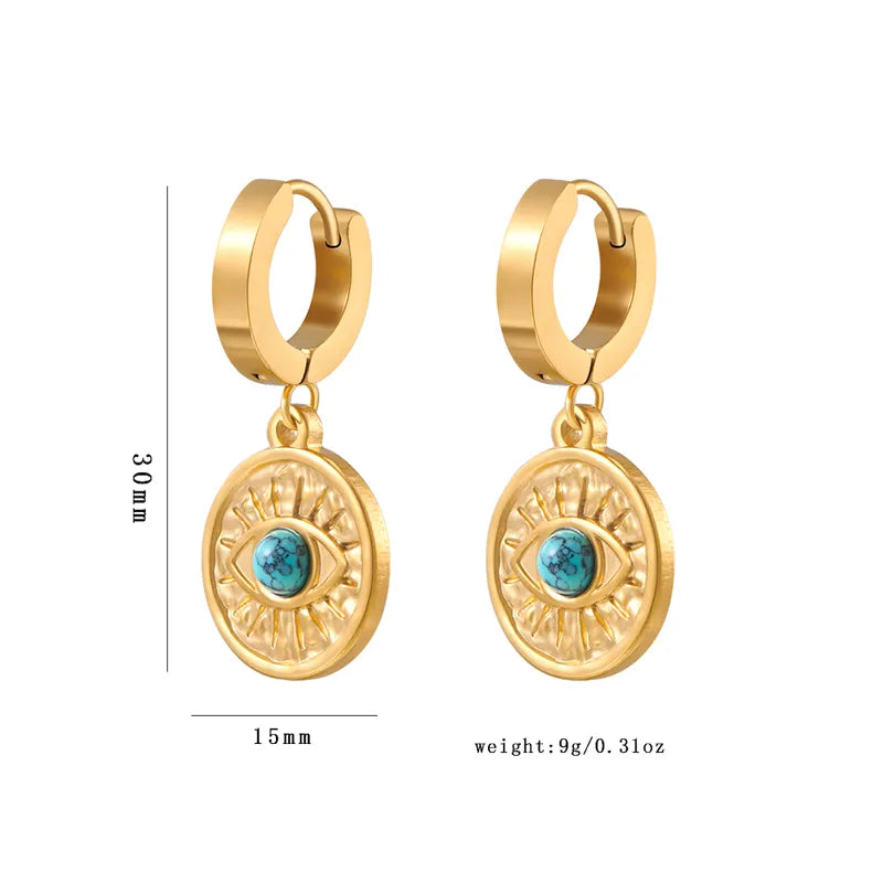 1 Pair Vintage Style Roman Style Eye Plating Inlay 316 Stainless Steel Titanium Steel Turquoise Drop Earrings