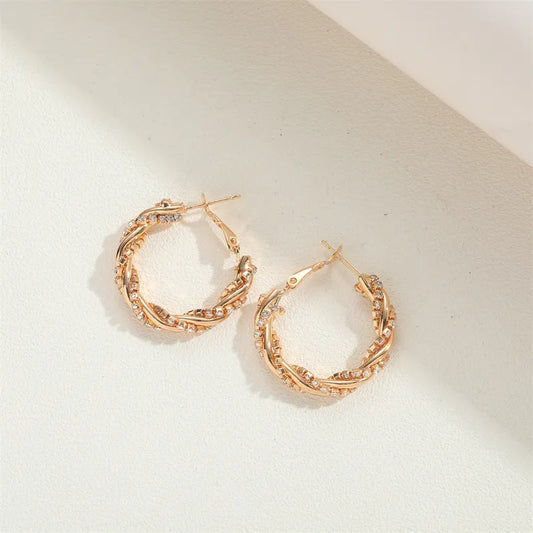 1 Pair Vintage Style Round Inlay Copper Zircon 14K Gold Plated Ear Studs