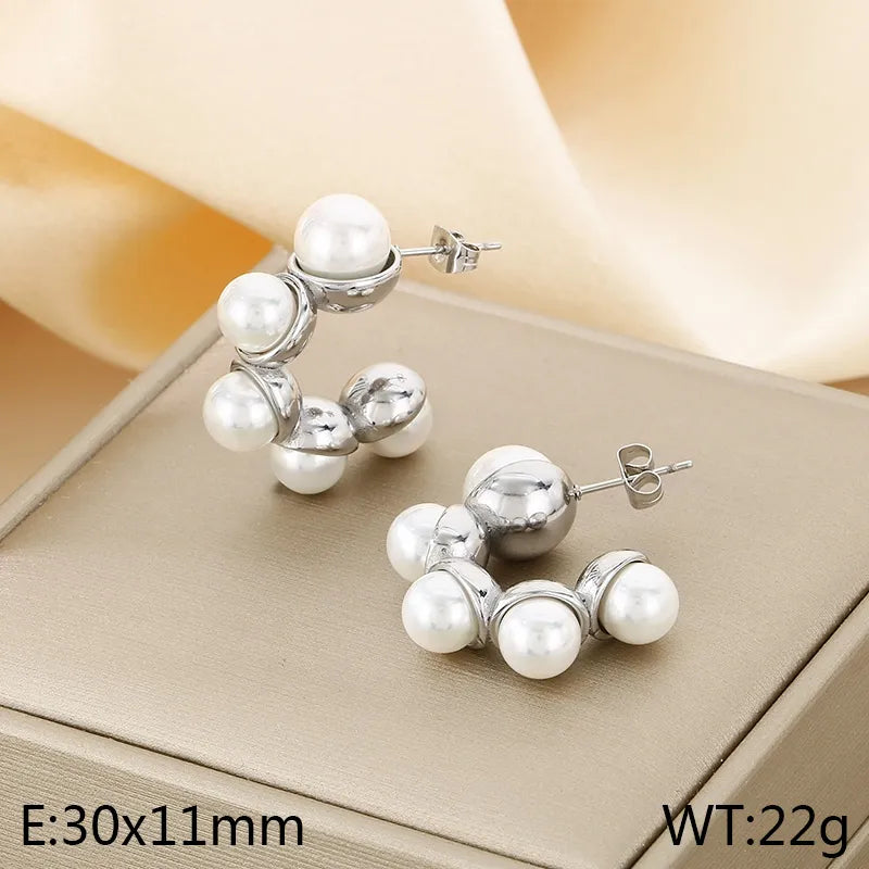 1 Pair Vintage Style Round Plating Inlay 304 Stainless Steel Pearl 18K Gold Plated Ear Studs