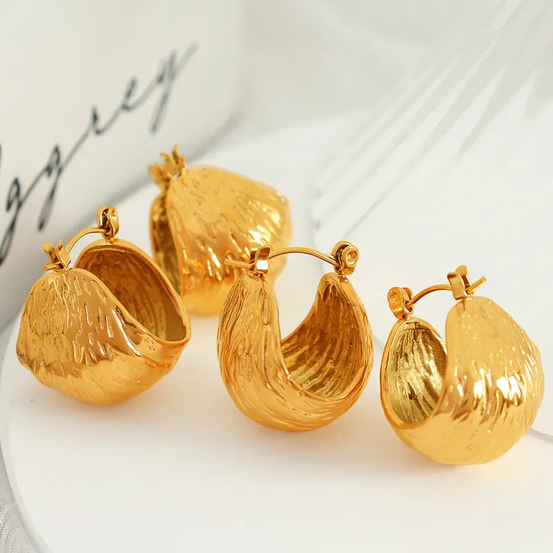 1 Pair Vintage Style Simple Style Ball Irregular Pleated Titanium Steel 18K Gold Plated