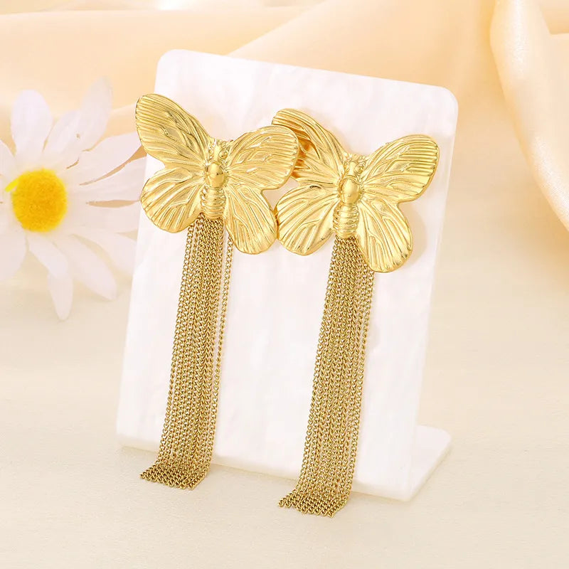 1 Pair Vintage Style Simple Style Classic Style Butterfly 304 Stainless Steel 18K Gold Plated Drop Earrings