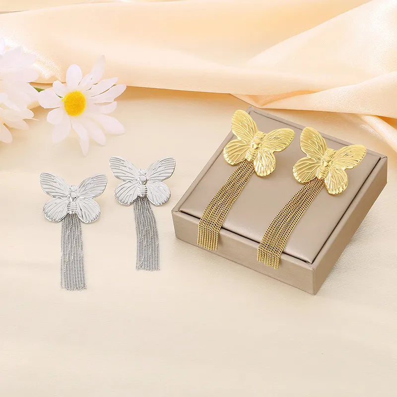 1 Pair Vintage Style Simple Style Classic Style Butterfly 304 Stainless Steel 18K Gold Plated Drop Earrings