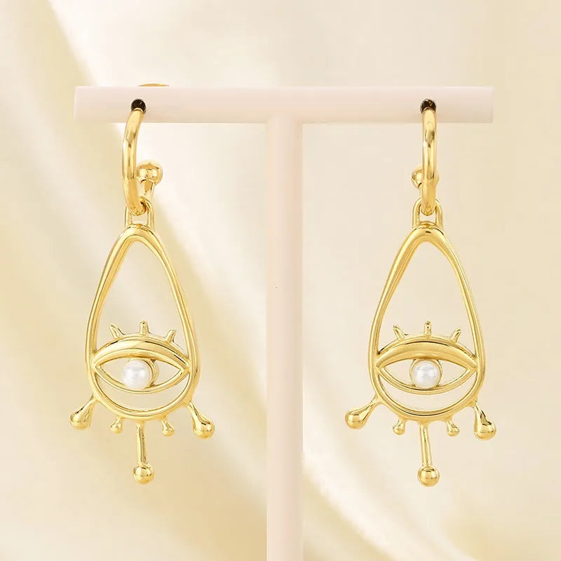 1 Pair Vintage Style Simple Style Classic Style Devil's Eye 304 Stainless Steel 18K Gold Plated Drop Earrings