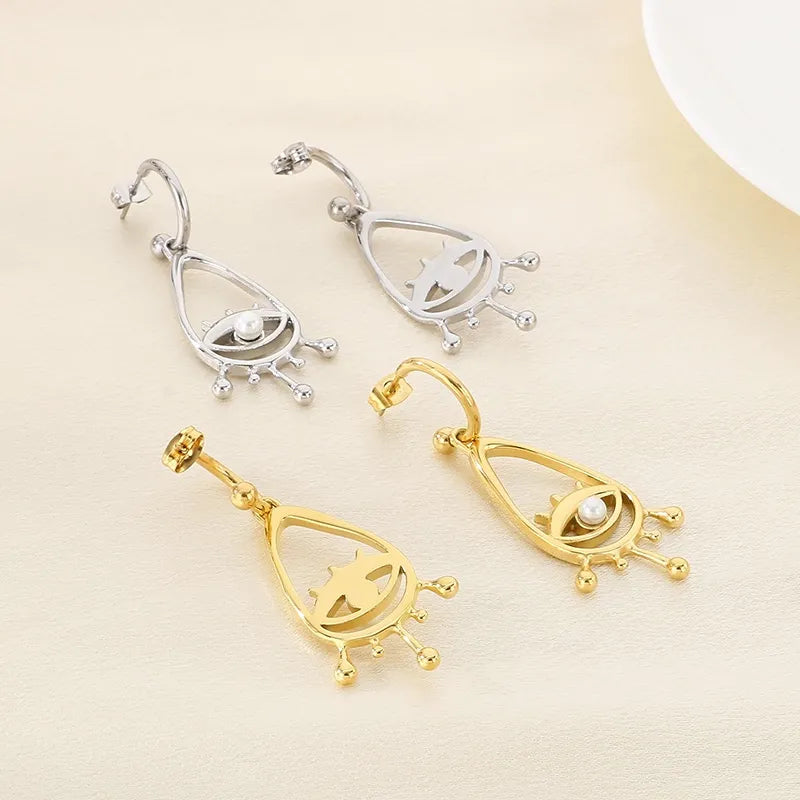 1 Pair Vintage Style Simple Style Classic Style Devil's Eye 304 Stainless Steel 18K Gold Plated Drop Earrings