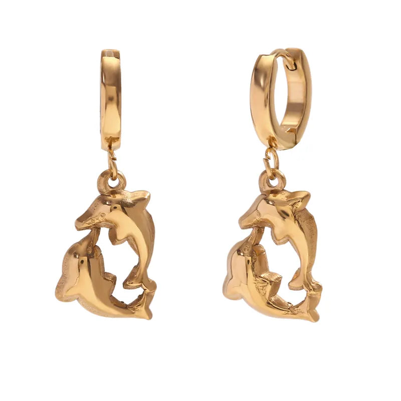 1 Pair Vintage Style Simple Style Classic Style Dolphin Shark Plating 304 Stainless Steel 18K Gold Plated Drop Earrings