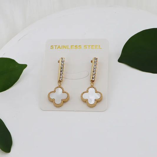 1 Pair Vintage Style Simple Style Classic Style Four Leaf Clover 304 Stainless Steel Gold Plated Drop Earrings