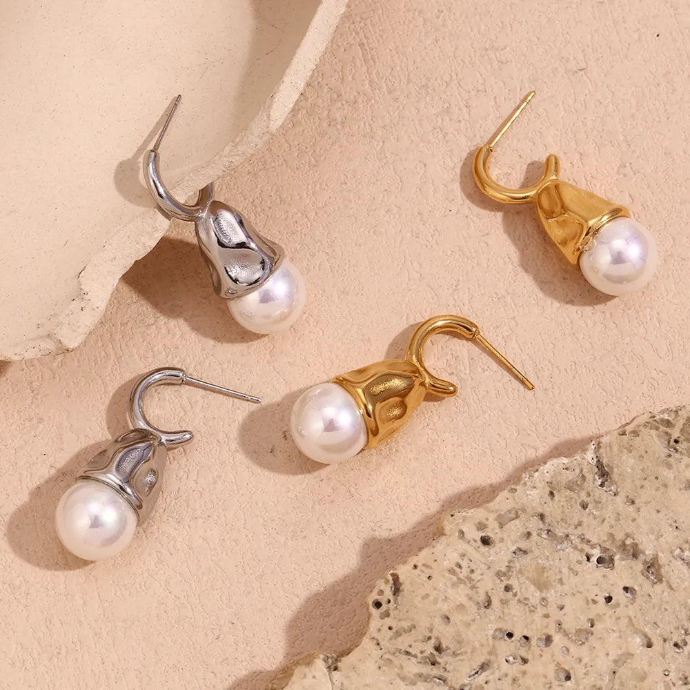 1 Pair Vintage Style Simple Style Classic Style Geometric Plating Inlay 304 Stainless Steel Pearl 18K Gold Plated Drop Earrings