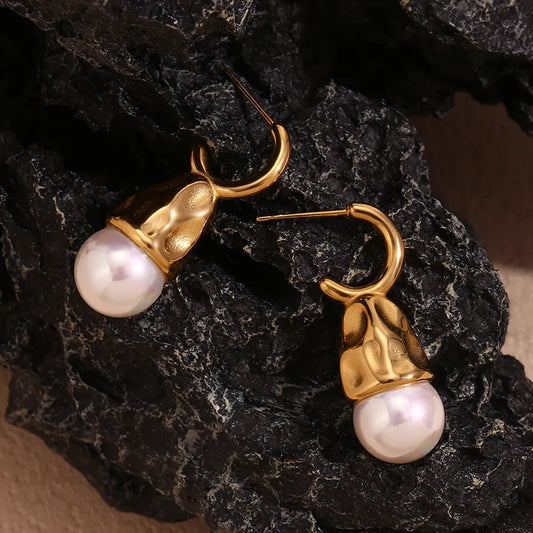 1 Pair Vintage Style Simple Style Classic Style Geometric Plating Inlay 304 Stainless Steel Pearl 18K Gold Plated Drop Earrings