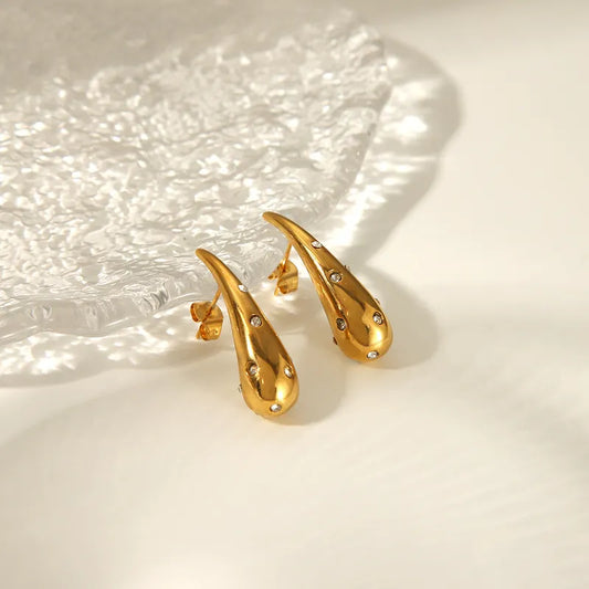 1 Pair Vintage Style Simple Style Commute Drop Shape Inlay 304 Stainless Steel Zircon 18K Gold Plated Ear Studs