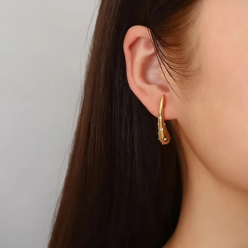 1 Pair Vintage Style Simple Style Commute Drop Shape Inlay 304 Stainless Steel Zircon 18K Gold Plated Ear Studs