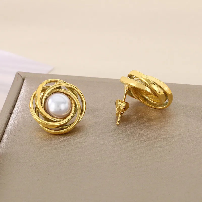 1 Pair Vintage Style Simple Style Commute Geometric 304 Stainless Steel 18K Gold Plated Ear Studs