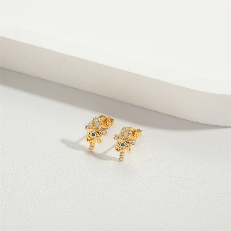 1 Pair Vintage Style Simple Style Commute Heart Shape Inlay Copper Zircon 14K Gold Plated Ear Studs