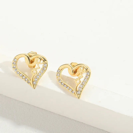 1 Pair Vintage Style Simple Style Commute Heart Shape Inlay Copper Zircon 14K Gold Plated Ear Studs