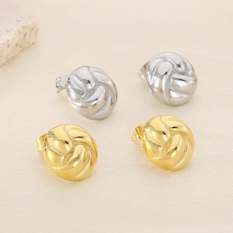 1 Pair Vintage Style Simple Style Commute Round 304 Stainless Steel 18K Gold Plated Ear Studs