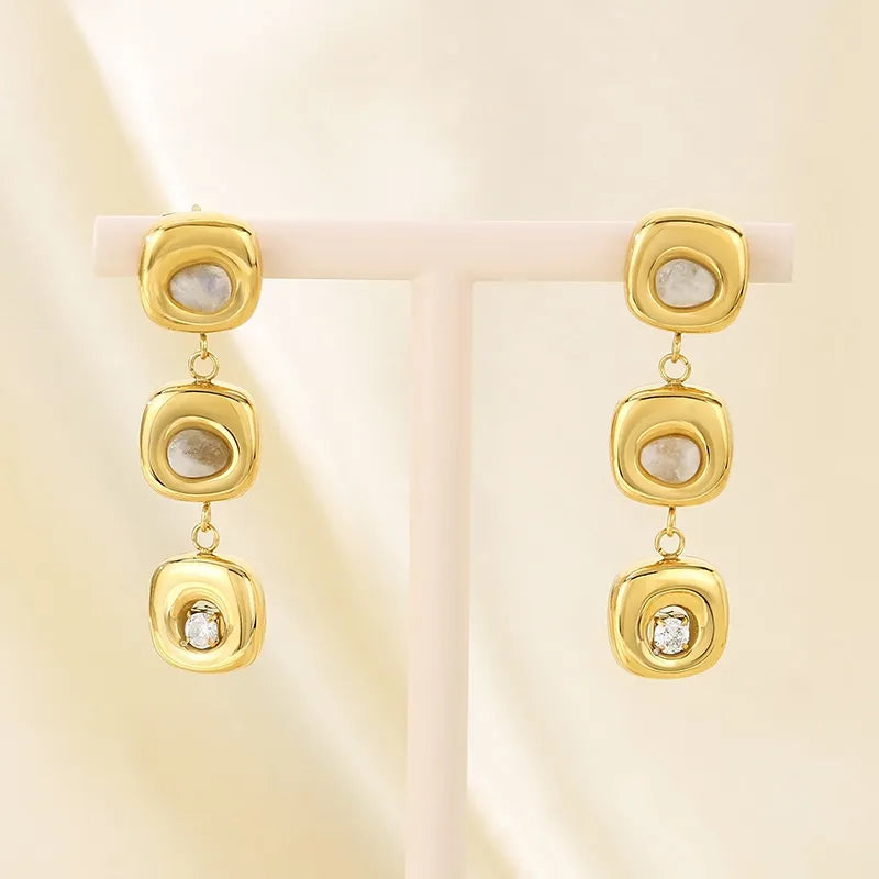 1 Pair Vintage Style Simple Style Commute Square 304 Stainless Steel 18K Gold Plated Drop Earrings