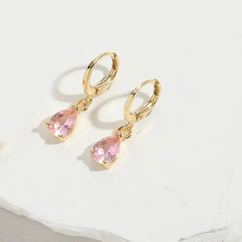 1 Pair Vintage Style Simple Style Commute Water Droplets Inlay Copper Zircon 14K Gold Plated Drop Earrings