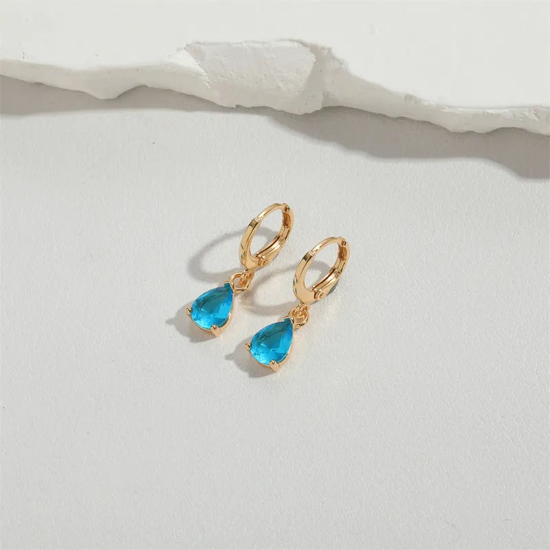 1 Pair Vintage Style Simple Style Commute Water Droplets Inlay Copper Zircon 14K Gold Plated Drop Earrings